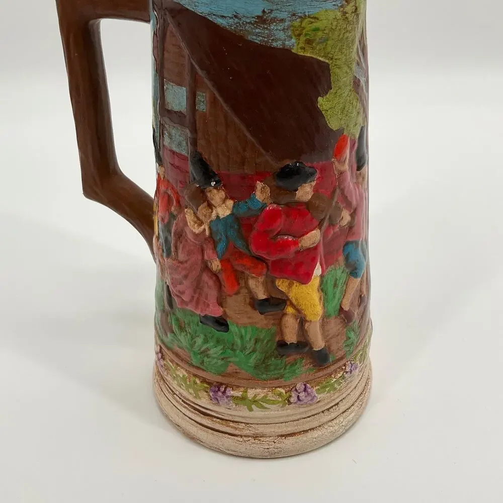 Vintage Beer Stein Les Schirz Kurhaus German Style Raised Relief Folk Ceramic